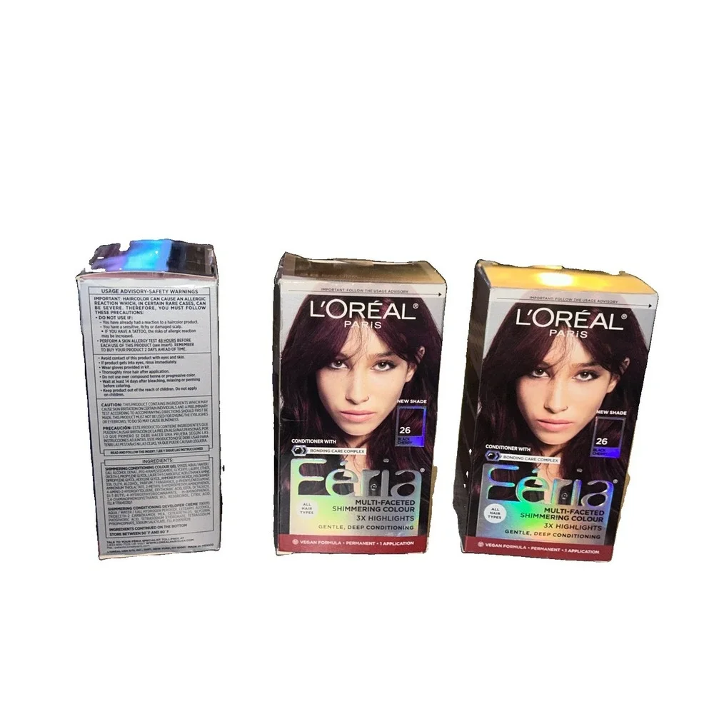 L'Oreal Paris Feria 26 Black Cherry Permanent Hair Color Dye Kit Lot Of 3